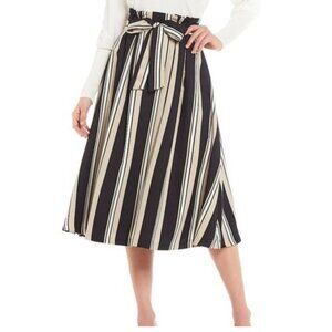 Antonio Melani Striped Paperbag Midi Skirt with Belt Size 2